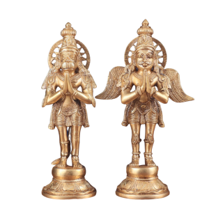 Brass Standing Hanuman and Garuda Divine Pair | 12" x 7" x 3.5" (30.5 x 17.8 x 8.9 cm) Each | 6 kg Total Sacred Art | Protection Duo